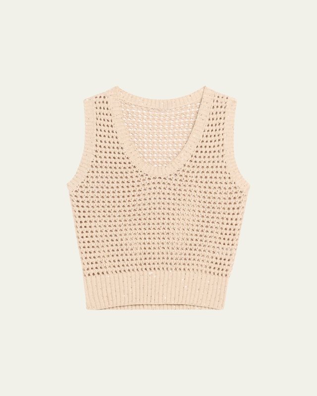 Open-Knit Tank Top with Sequin Detai